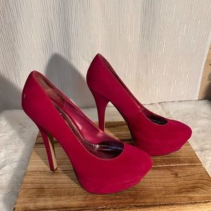 Styluxe Hot Pink Velvet Platform High Heels